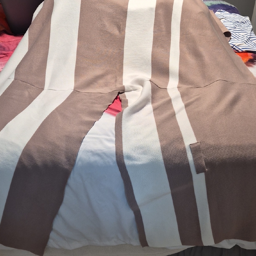 SHEIN Taupe & Cream Striped Open-Front Poncho